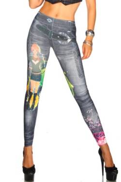 jowiha Leggings Jeans Print super elastisch in 2 Farben Schwarz oder Blau Einheitsgröße XS-L (Schwarz) von jowiha