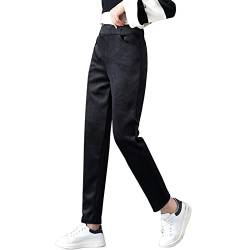 joyvio Gefüttert Cordhose Damen Herbst Winter Fleece Thermohose Gummibund Outdoorhose Lang Casual Winterhose Baggy Stretch Verdickte Freizeithose mit Tasche Große Größe (Color : Black, Size : XL) von joyvio