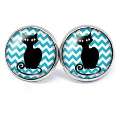 JUANLOWE Katze Zickzackmuster Damen Ohrringe, Kätzchen niedliche Kitty Ohrstecker mit Cabochon blau von juanlowe