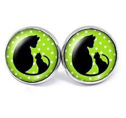JUANLOWE Katze mit Kätzchen Polka Dots Katzenpaar Damen Ohrringe, Kätzchen niedliche Kitty Ohrstecker mit Cabochon grün von juanlowe