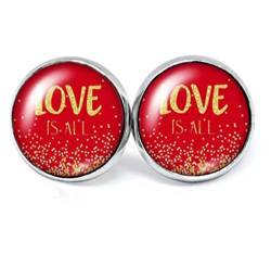 JUANLOWE LOVE Ohrringe – rot und gold – Edelstahl Ohrstecker mit Spruch, Schriftzug, Liebe von juanlowe