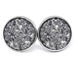 JUANLOWE Looks like Druzy Glitter Ohrringe aus Edelstahl in silberfarben, Glitzer Ohrstecker (Silver) von juanlowe