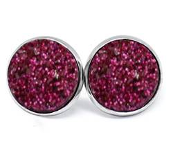 JUANLOWE Looks like Druzy Glitzer Ohrringe aus Edelstahl, silberfarben, pink, Glitter-Resin von juanlowe