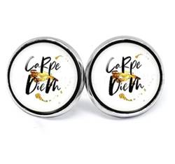 JUANLOWE Ohrringe mit Carpe Diem Schriftzug, silberfarbene Ohrstecker aus Edelstahl, Schwarz Weiß Gold mit Spruch (White) von juanlowe