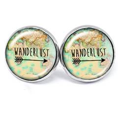 JUANLOWE Wanderlust Ohrringe mit Spruch, Damen Ohrstecker Weltenbummler Weltkarte, Stecker, mehrfarbig von juanlowe