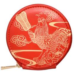Feng Shui Hahn-Münzgeldbörse in roter Geldbörse für Zuhause, chinesische Weisheit, Amulett, Reichtum, Porsperität, Erfolg Geldbörse, rot, 9.5*9.5*2cm von juanxian