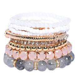 junweideyi Bohemian Stapelbare Perlenarmbänder für Frauen Stretch Bohemian Style Stretch Mehrschichtiges Boho Armband von junweideyi