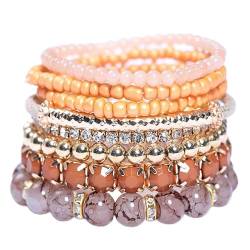 junweideyi Bohemian Stapelbare Perlenarmbänder für Frauen Stretch Bohemian Style Stretch Mehrschichtiges Boho Armband von junweideyi