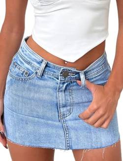 just quella Damen High Waist Jeansrock Fransen Slim Fit Denim Mini Rock - - Klein von just quella