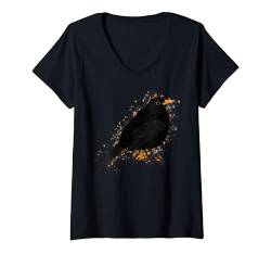 Damen Amsel Vogel Singvogel Vogelfreund Ornithologe Gartenvogel T-Shirt mit V-Ausschnitt von jz.birds