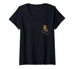 Damen Rotkehlchen Vogel Zeichnung Biologe Ornithologe Tierfreund T-Shirt mit V-Ausschnitt von jz.birds