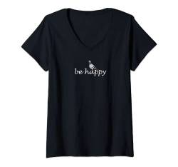 Damen Taube Be Happy Vogel Singvogel Vogelfreund Ornithologe T-Shirt mit V-Ausschnitt von jz.birds