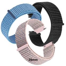kaacly 3Pcs Nylon Sport Smartwatch Uhrenarmbänder 20mm 22mm für Herren Damen Smartwatch Ersatzarmband Uhrenarmband einstellbare Nylon Gewebe Uhrenarmbänder Atmungsaktiv (20mm Black) von kaacly