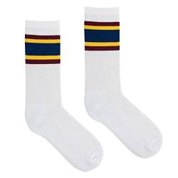 kabak Sportsocken Wadenlang Frottee 80er Retro Style Aerobic Laufen Yoga Unisex Farben Elastisches Bündchen Atmungsaktiv, Weiß/Burgund 36-41 EU von kabak