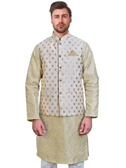 Herren Indische Weste Modi Jacke Nehru Style Fancy Koi Ethno Outfit FB-MJ-110, Light Gold - Fb-mj-115, 46 cm von kacery