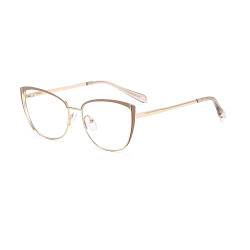 kachawoo Blaulichtblockierende Brille Retro Frauen Metall Brillengestell Katzenauge Anti Blaulicht Computerbrille（khaki gold frame） von kachawoo