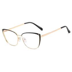 kachawoo Blaulichtblockierende Brille Retro Frauen Metall Brillengestell Katzenauge Anti Blaulicht Computerbrille (Black gold frame) von kachawoo