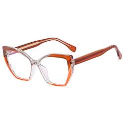 kachawoo Cat Eye Brillen Rahmen Anti Blaulicht Optische Brillen Frauen Polygon TR90 Brillen (orange brown frame) von kachawoo