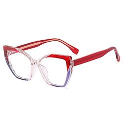 kachawoo Cat Eye Brillen Rahmen Anti Blaulicht Optische Brillen Frauen Polygon TR90 Brillen (red purple frame) von kachawoo