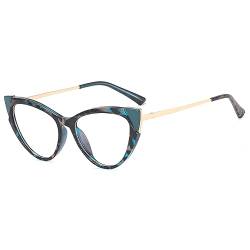 kachawoo Cat Eye Brillen Rahmen für Frauen Mädchen Blaues Licht Blocking Mode Brillen Metall TR90 Brillen (blue pattern frame) von kachawoo