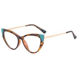 kachawoo Cat Eye Brillen Rahmen für Frauen Mädchen Blaues Licht Blocking Mode Brillen Metall TR90 Brillen (green leopard frame) von kachawoo