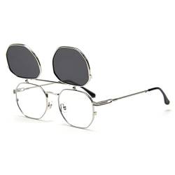 kachawoo Flip Up Sonnenbrille Männer Polarisierte Sonnenbrille Metall Mode Brillen Frauen Brillen Rahmen (silver with black) von kachawoo