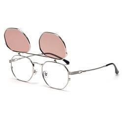 kachawoo Flip Up Sonnenbrille Männer Polarisierte Sonnenbrille Metall Mode Brillen Frauen Brillen Rahmen (silver with brown) von kachawoo