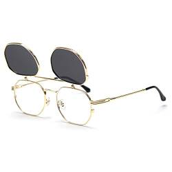 kachawoo Flip up Prescription Sonnenbrille für Männer Polarisierte Clip auf Sonnenbrille Frauen Gelb Blau Schattierungen Brillen (gold with black) von kachawoo