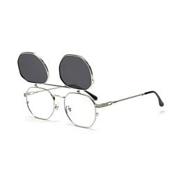 kachawoo Flip up Prescription Sonnenbrille für Männer Polarisierte Clip auf Sonnenbrille Frauen Gelb Blau Schattierungen Brillen (silver with black) von kachawoo
