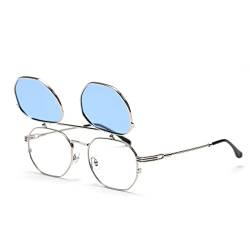kachawoo Flip up Prescription Sonnenbrille für Männer Polarisierte Clip auf Sonnenbrille Frauen Gelb Blau Schattierungen Brillen (silver with blue) von kachawoo