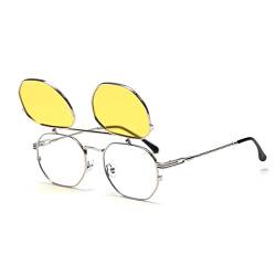 kachawoo Flip up Prescription Sonnenbrille für Männer Polarisierte Clip auf Sonnenbrille Frauen Gelb Blau Schattierungen Brillen (silver with yellow) von kachawoo