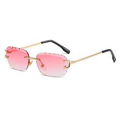 kachawoo Geschnittene rahmenlose Sonnenbrille randlose ovale rechteckige Sonnenbrille mit geschnittener UV400-Linse Golf Luxury Designer Eyewears (gold with pink) von kachawoo