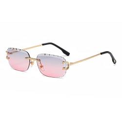 kachawoo Geschnittene rahmenlose Sonnenbrille randlose ovale rechteckige Sonnenbrille mit geschnittener UV400-Linse Golf Luxury Designer Eyewears (grey pink lens) von kachawoo