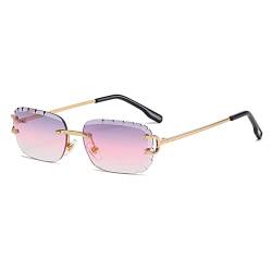 kachawoo Geschnittene rahmenlose Sonnenbrille randlose ovale rechteckige Sonnenbrille mit geschnittener UV400-Linse Golf Luxury Designer Eyewears (purple pink lens) von kachawoo