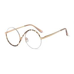 kachawoo Halbe randlose Brillen Null Diopter Brillenrahmen 8 S Form Metall Verschreibung Runde Anti Blaulicht Ray Brillen (leopard gold frame) von kachawoo