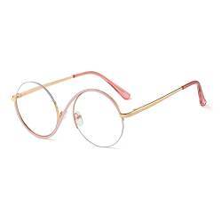 kachawoo Halbe randlose Brillen Null Diopter Brillenrahmen 8 S Form Metall Verschreibung Runde Anti Blaulicht Ray Brillen (pink gold frame) von kachawoo