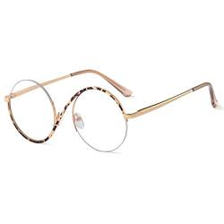 kachawoo Halber Rahmen Anti Blaulicht Brillen Weibliche Vintage Metall Brillen Optische Runde Gläser Rahmen Frauen (leopard gold frame) von kachawoo