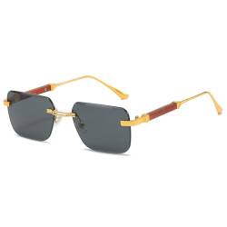 kachawoo Holz-ähnliche Beine Sonnenbrille Randlose rahmenlose Sonnenschirme Metall Quadrat Sonnenbrille für Männer Frauen Eyewear UV400 Linse (gold with black) von kachawoo