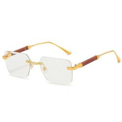 kachawoo Holz-ähnliche Beine Sonnenbrille Randlose rahmenlose Sonnenschirme Metall Quadrat Sonnenbrille für Männer Frauen Eyewear UV400 Linse (gold with clear) von kachawoo