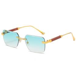 kachawoo Holz-ähnliche Beine Sonnenbrille Randlose rahmenlose Sonnenschirme Metall Quadrat Sonnenbrille für Männer Frauen Eyewear UV400 Linse (gold with green) von kachawoo