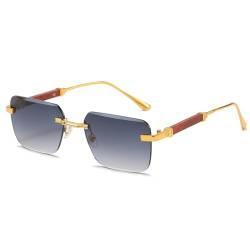 kachawoo Holz-ähnliche Beine Sonnenbrille Randlose rahmenlose Sonnenschirme Metall Quadrat Sonnenbrille für Männer Frauen Eyewear UV400 Linse (gold with grey) von kachawoo