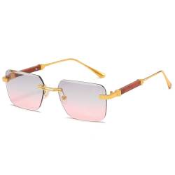 kachawoo Holz-ähnliche Beine Sonnenbrille Randlose rahmenlose Sonnenschirme Metall Quadrat Sonnenbrille für Männer Frauen Eyewear UV400 Linse (grey pink lens) von kachawoo