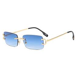 kachawoo Kleine Retro-Sonnenbrille, rechteckig, randlos, Vintage, männlich, weiblich, Sonnenbrille, UV400, rahmenlose Geburtstagsgeschenke für Mädchen (gold with blue) von kachawoo