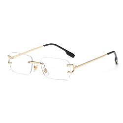 kachawoo Kleine Retro-Sonnenbrille, rechteckig, randlos, Vintage, männlich, weiblich, Sonnenbrille, UV400, rahmenlose Geburtstagsgeschenke für Mädchen (gold with clear) von kachawoo