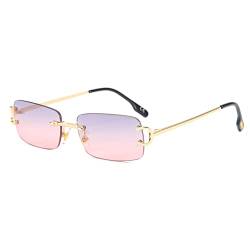 kachawoo Kleine Retro-Sonnenbrille, rechteckig, randlos, Vintage, männlich, weiblich, Sonnenbrille, UV400, rahmenlose Geburtstagsgeschenke für Mädchen (purple pink lens) von kachawoo