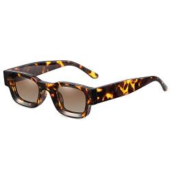 kachawoo Kleine polarisierte Sonnenbrille, dicker Rahmen, quadratische Sonnenbrille, Herren, schwarzer Leopard, Damen-Sonnenschutz, Uv400, Unisex-Brille (leopard with brown) von kachawoo