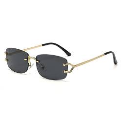 kachawoo Kleine quadratische randlose Sonnenbrille für Damen Metall randlose Retro-Sonnenbrille Luxusmarke Design Brillen schmale Linse (gold with black) von kachawoo