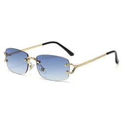 kachawoo Kleine quadratische randlose Sonnenbrille für Damen Metall randlose Retro-Sonnenbrille Luxusmarke Design Brillen schmale Linse (gold with blue) von kachawoo