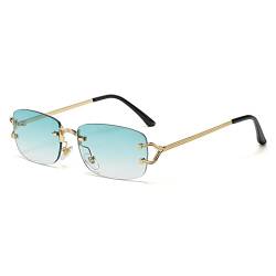 kachawoo Kleine quadratische randlose Sonnenbrille für Damen Metall randlose Retro-Sonnenbrille Luxusmarke Design Brillen schmale Linse (gold with green) von kachawoo