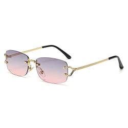 kachawoo Kleine quadratische randlose Sonnenbrille für Damen Metall randlose Retro-Sonnenbrille Luxusmarke Design Brillen schmale Linse (purple pink lens) von kachawoo